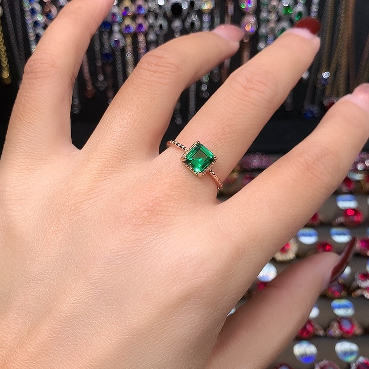 透辉石戒指银S925镶嵌6玫瑰金