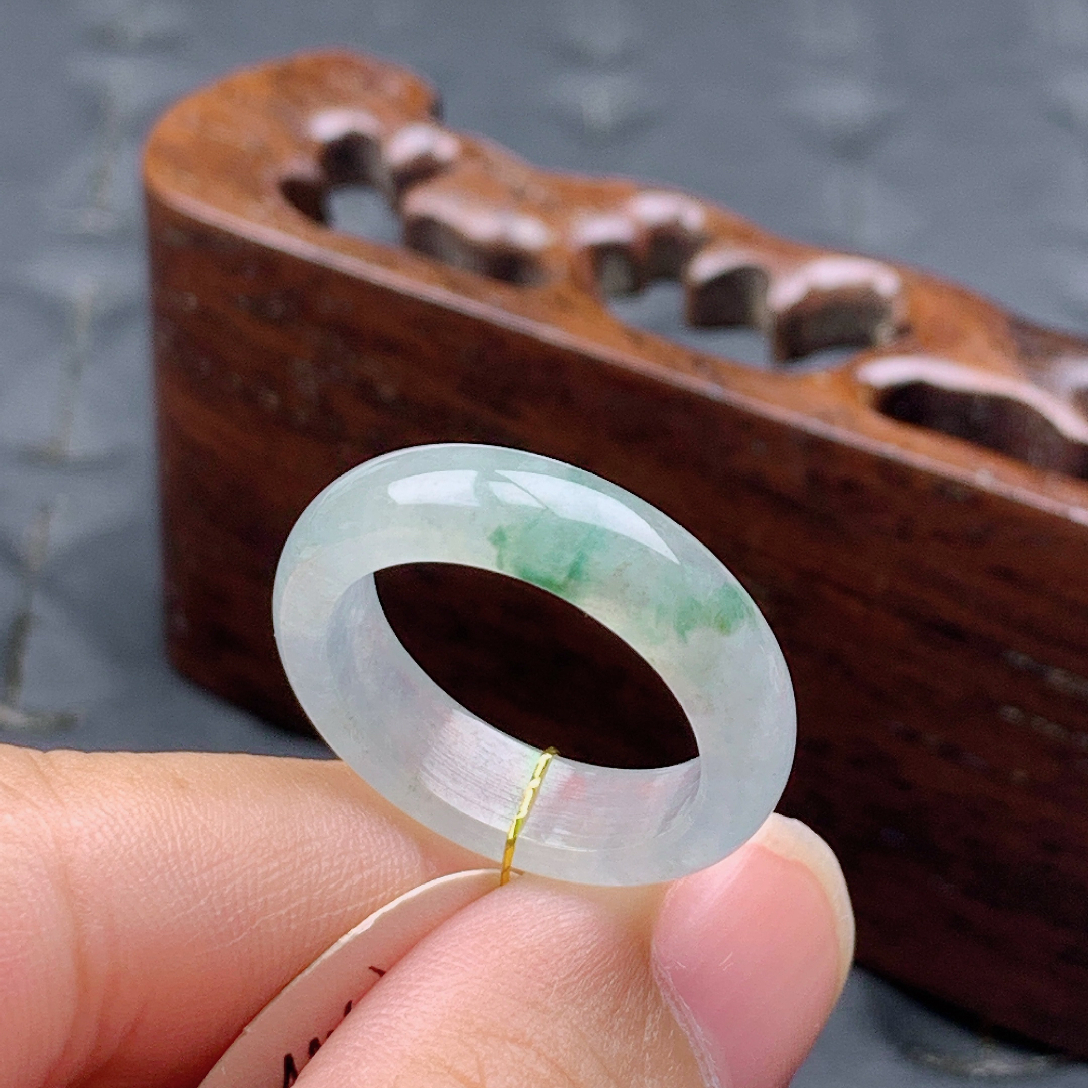 14号缅甸天然A货翡翠 T857 内径17.4/5.4/3mm 冰飘花戒指