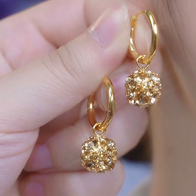 925银耳饰 DY质美拉德咖色钻球耳扣2024新款轻奢高级感耳环小众设