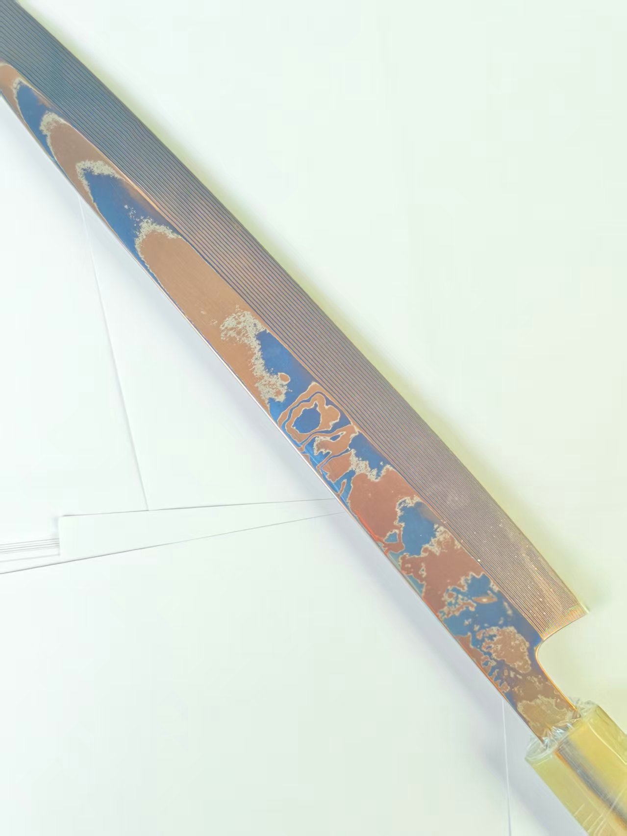 致一白牛角手柄大马士革80层流沙纹烤蓝工艺n80t高碳钢日式柳刃