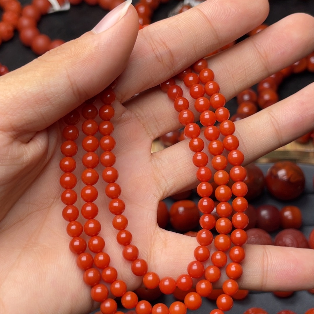南红玛瑙未镶嵌手串H5.3mm收藏保山滴水洞亮光长链