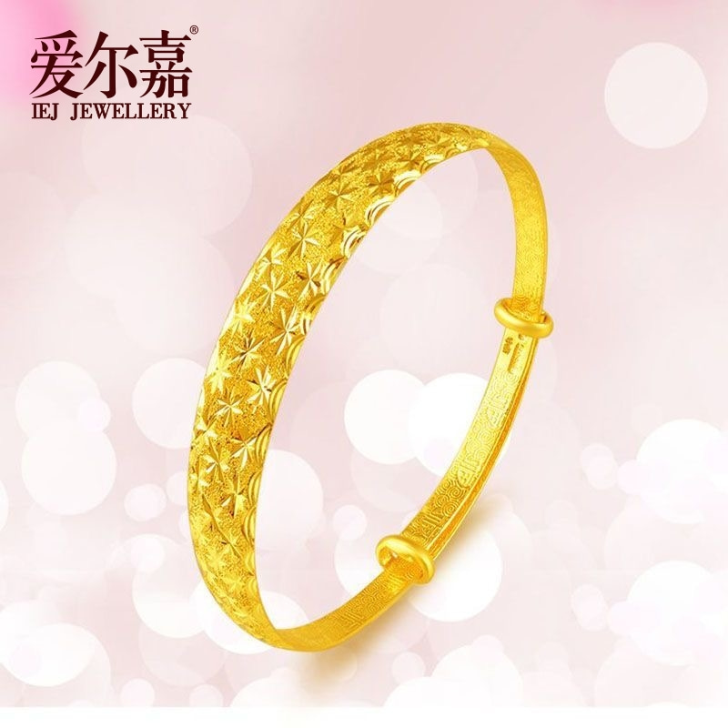 【十年金店】投资金足金999满天星按克卖推拉手环复古纯金镯子