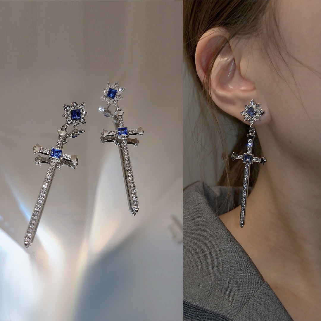 合金耳饰 R0025满钻十字架耳钉大气夸张时尚个性女耳环小众ins