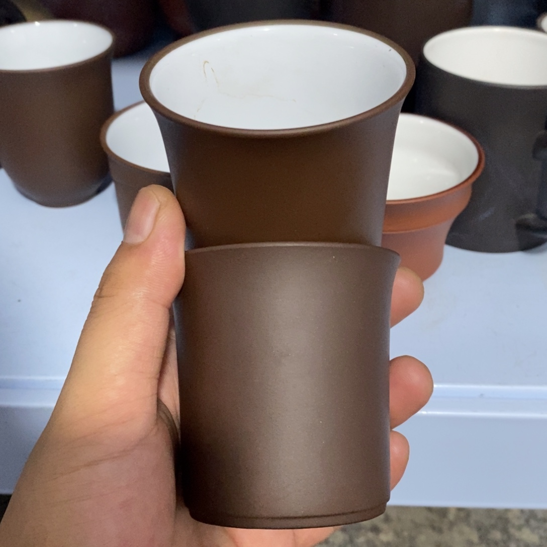 茶壶紫砂老紫泥竹节白釉杯120cc两个