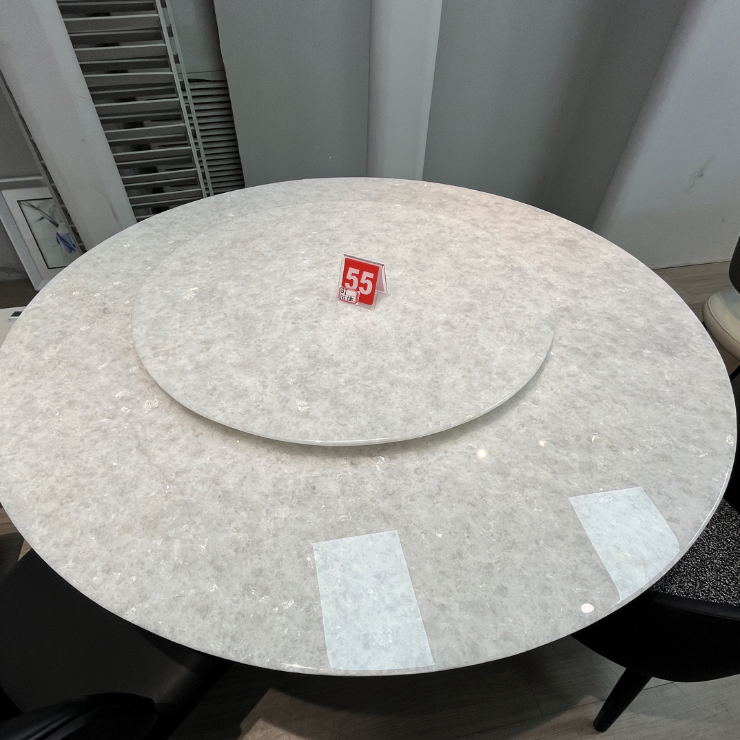 【白冰玉圆桌】意式极简圆餐台白冰玉奢石圆餐桌纯天然奢石带转盘