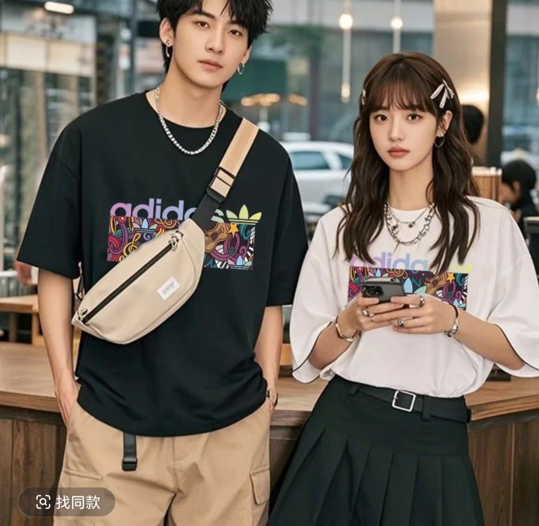 短袖时尚百搭潮流情侣休闲潮流ins半袖圆领印花夏季男女同款T恤