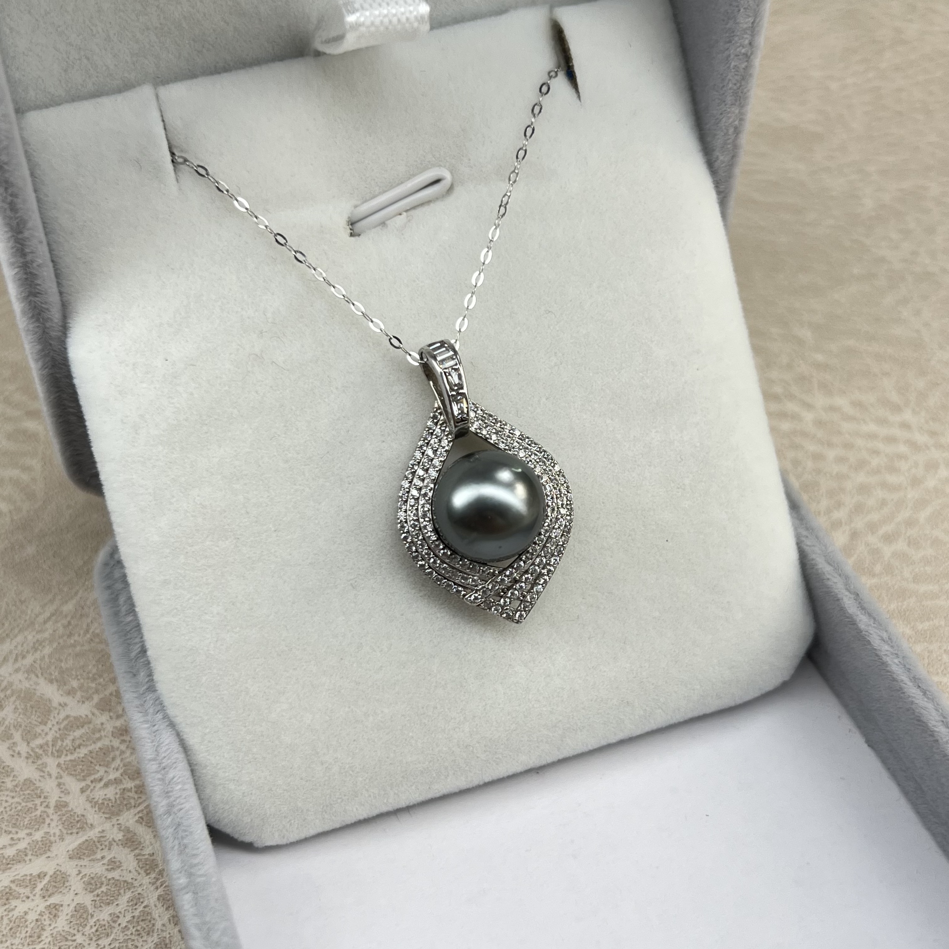 【ZY】海水大溪地黑珍珠 S925银 设计款黑珍珠吊坠  10-11MM