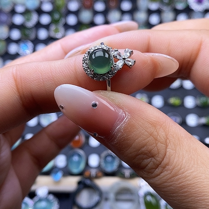 岫玉戒指银S925镶嵌戒指