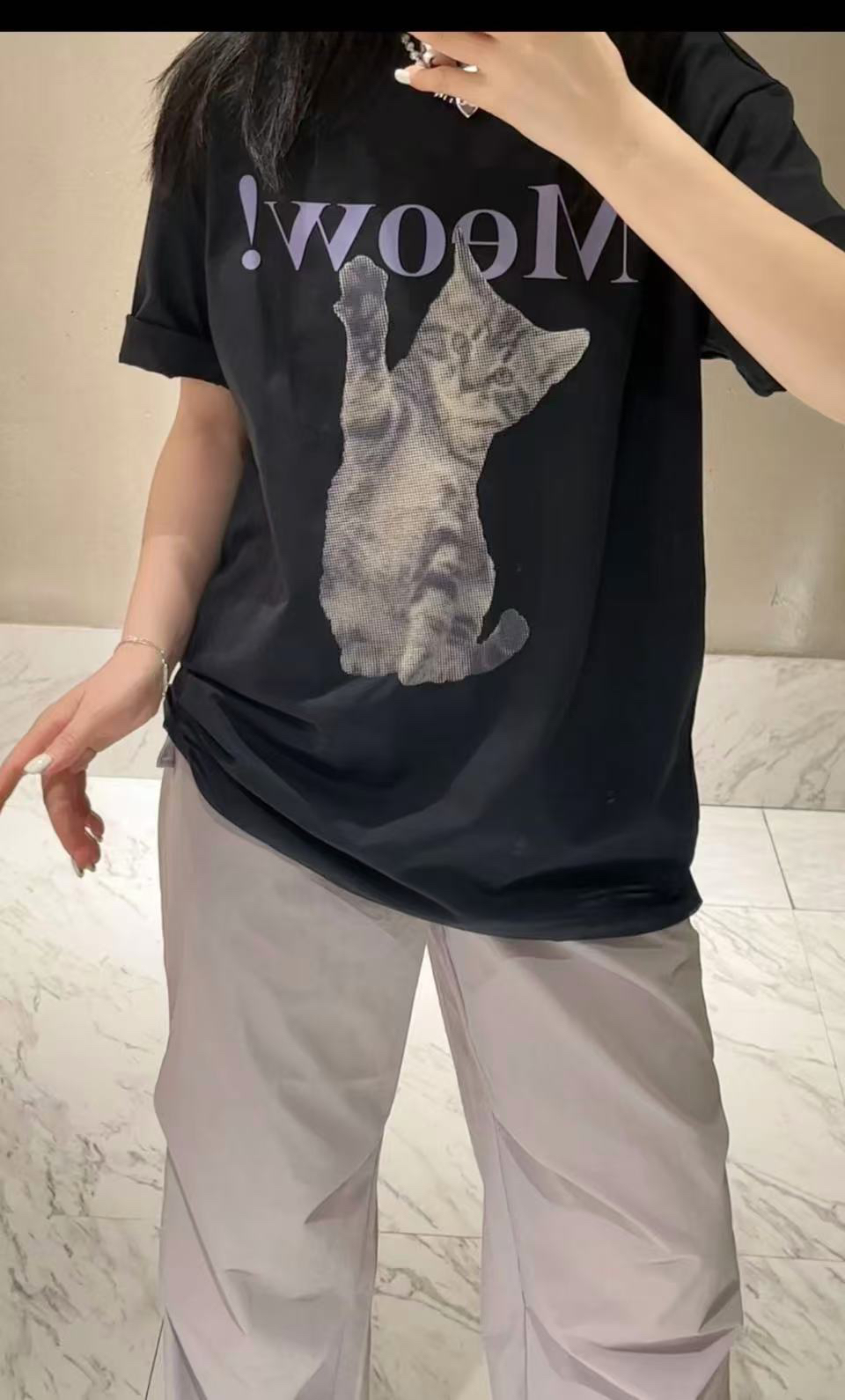 MO｜原 2025夏季新款宽松显瘦猫咪印花圆领短袖T恤女612