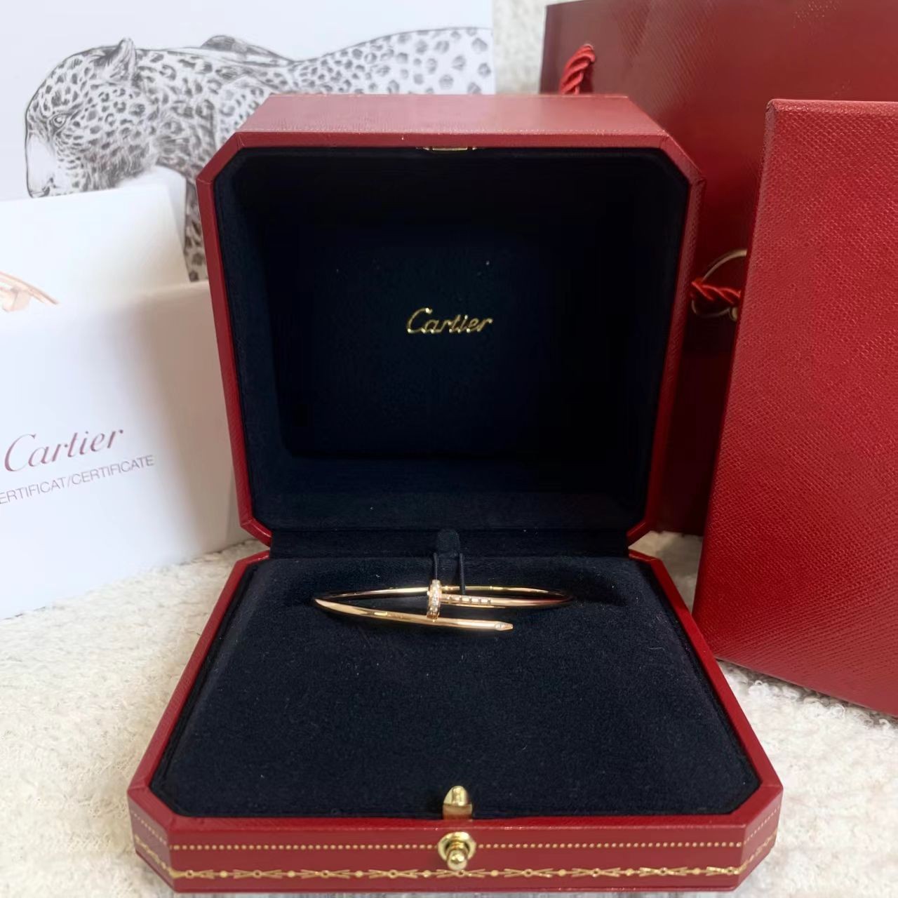 99新 Cartier/卡地亚 壹臻/18k金窄版半钻钉子手镯17  75150283