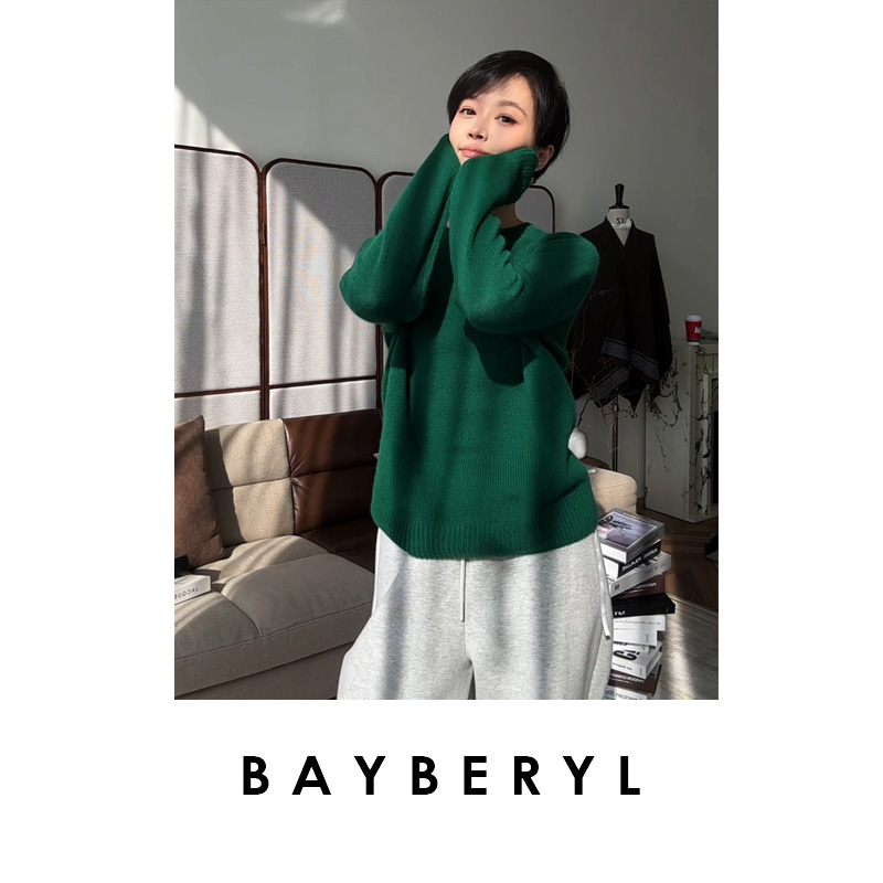 BAYBERYL老贝游乐园*三角标圆领羊绒冬针织衫ZZS5K0141-11/22