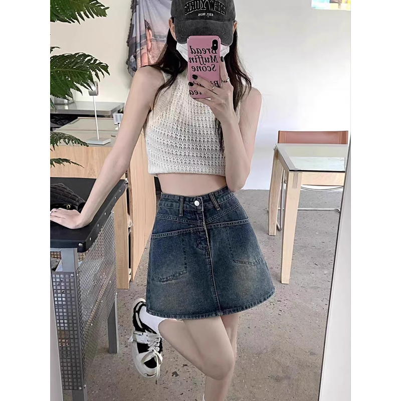 大码胖妹妹港味复古牛仔短裙新款夏季高腰显瘦半身裙女a字裙裤ins