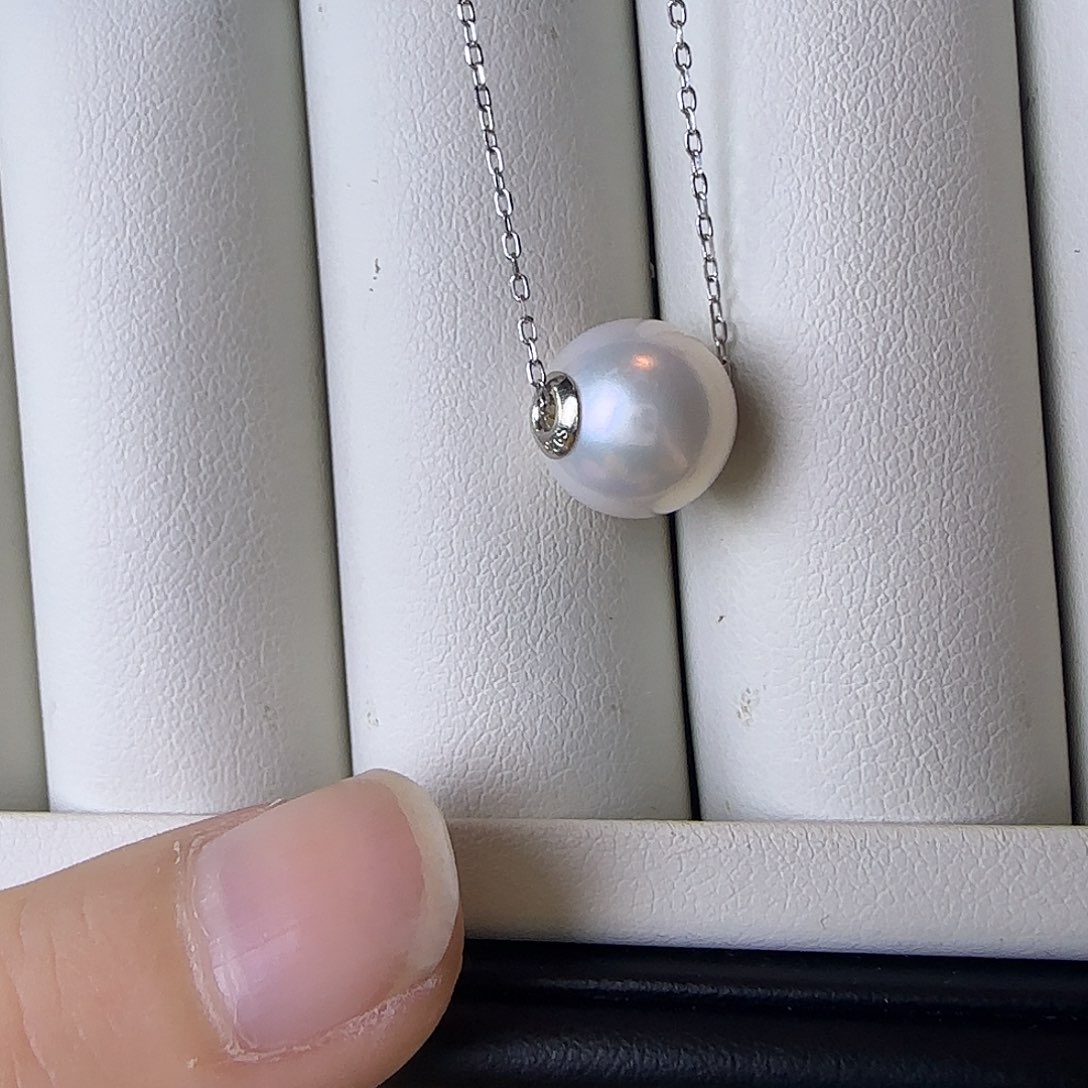 淡水珍珠颈饰银S925镶嵌10～11路路通吊坠