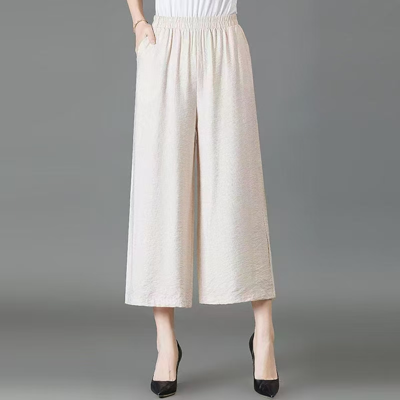 9522-夏季现款百搭宽松透气松紧腰休闲九分裤阔腿女（老仓库）