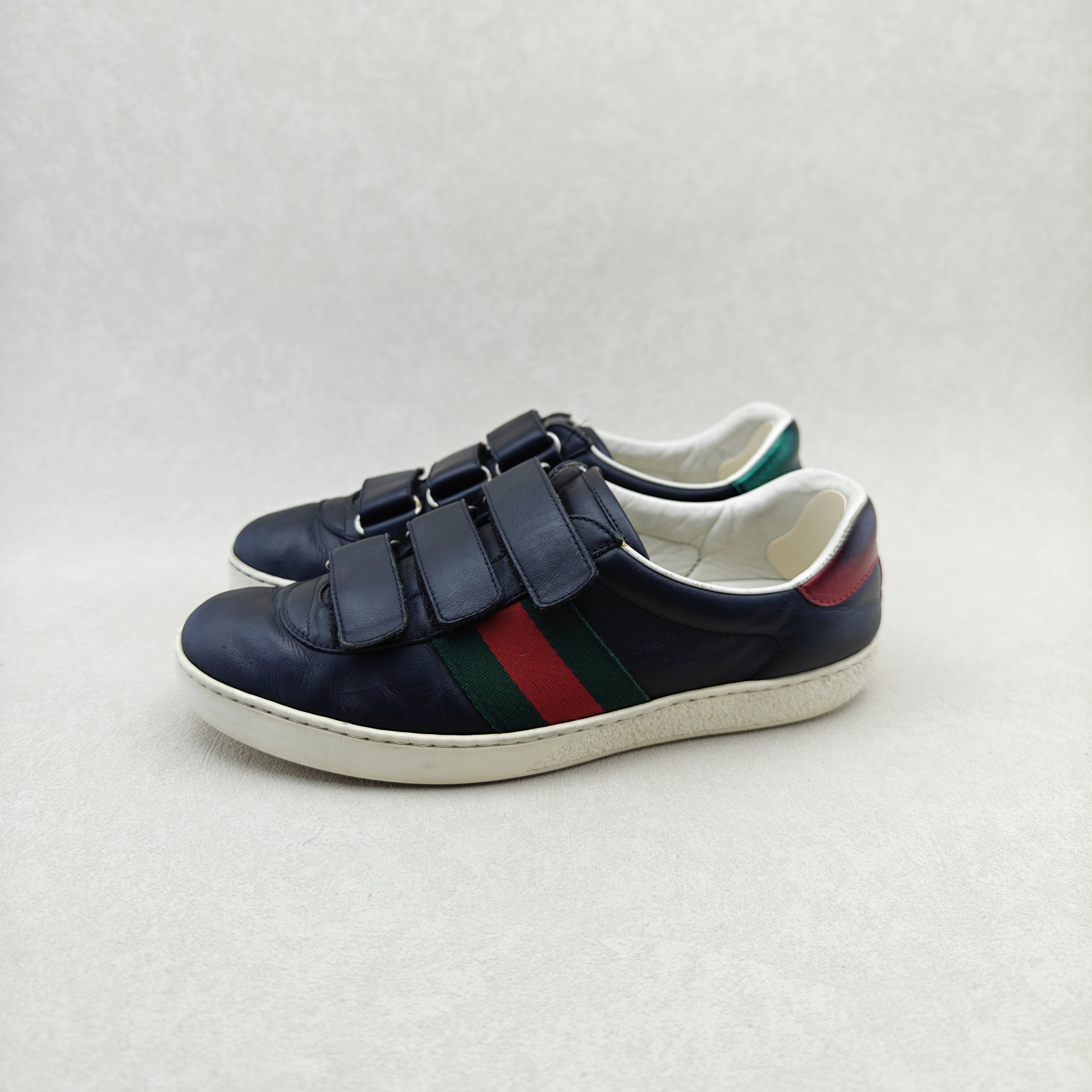 95新 GUCCI/古驰 41码/经典款红绿织带魔术贴低帮时尚板鞋/无盒