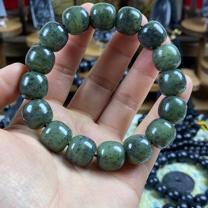 和田玉未镶嵌手串青花点墨卡14老型