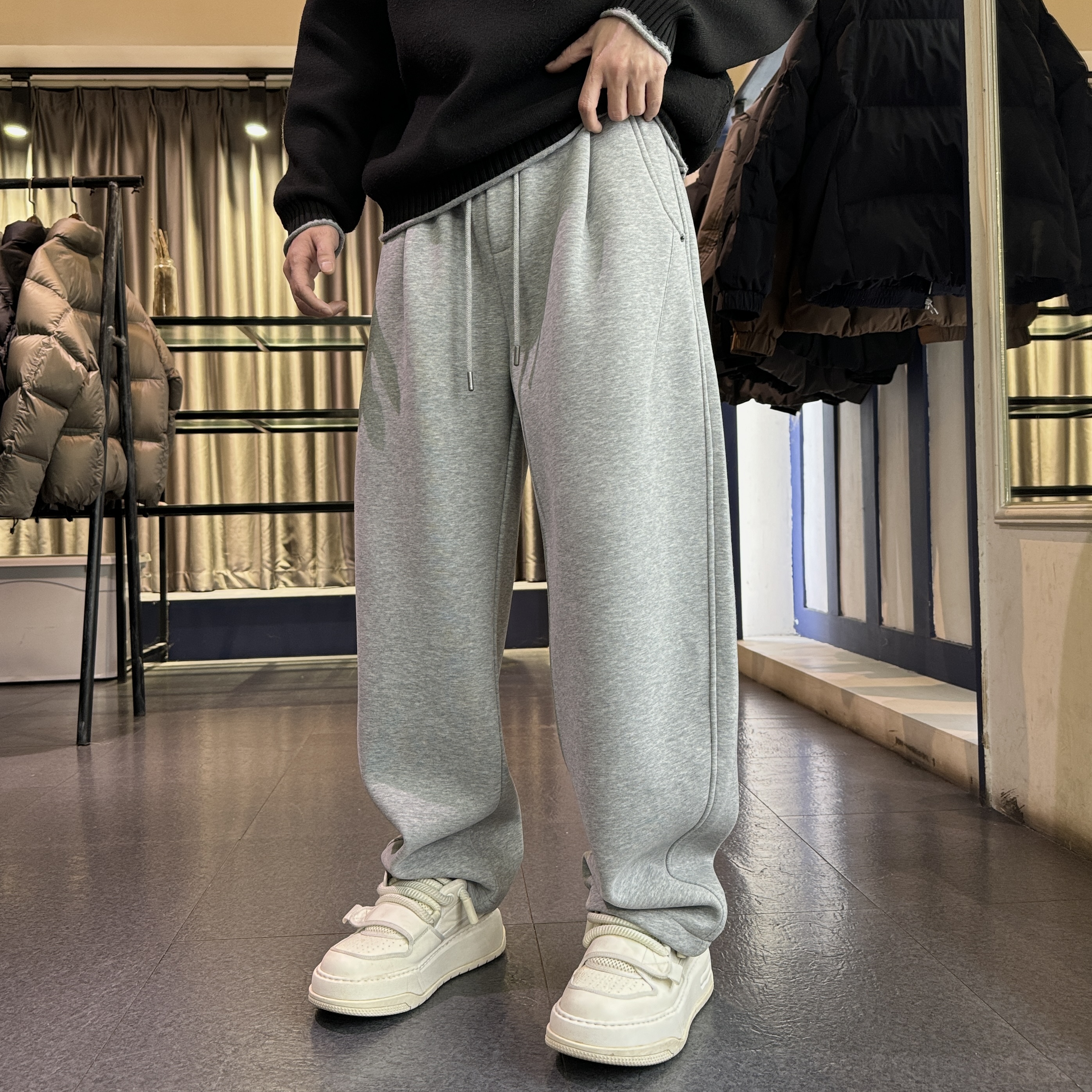 【加绒加厚重磅暖糯棉感卫裤】冬季显瘦百搭软弹宽松男直筒休闲裤