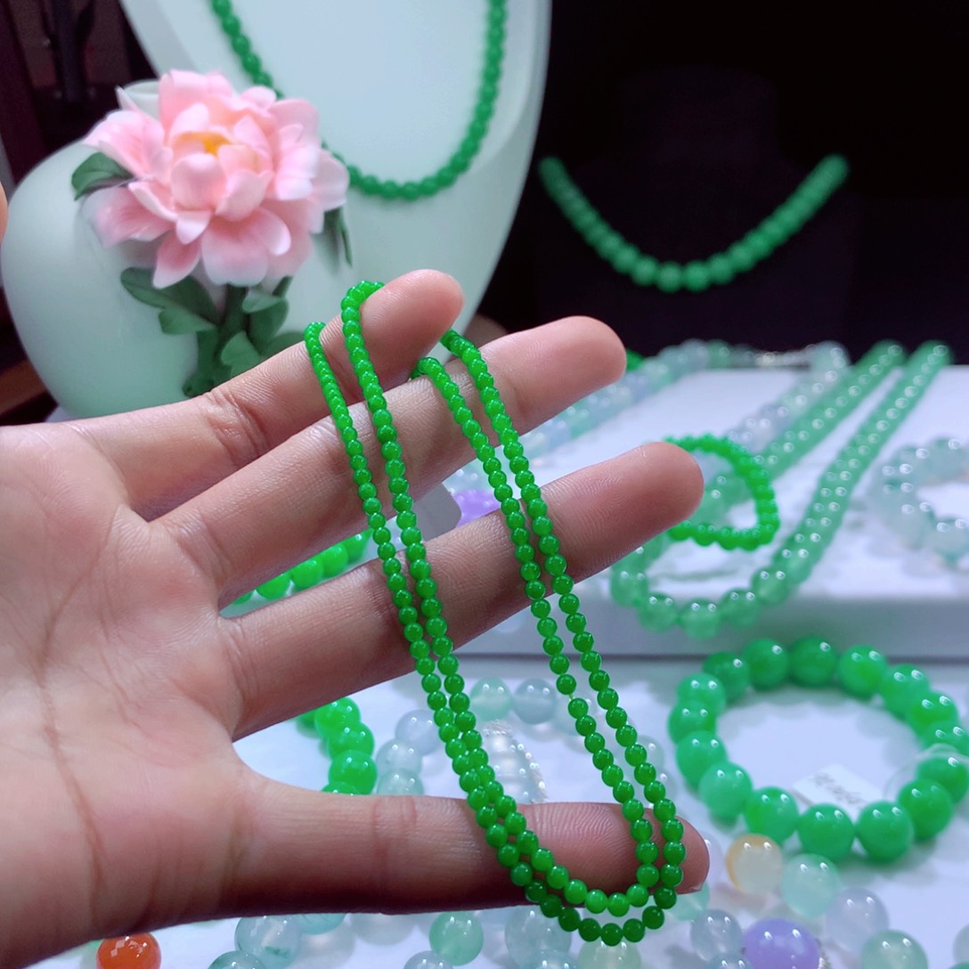 翡翠手链银S925镶嵌天然缅甸翡翠