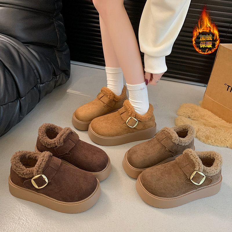 厚底加绒全包勃肯鞋女2025新款秋冬外穿毛毛棉鞋一脚蹬保暖雪地靴