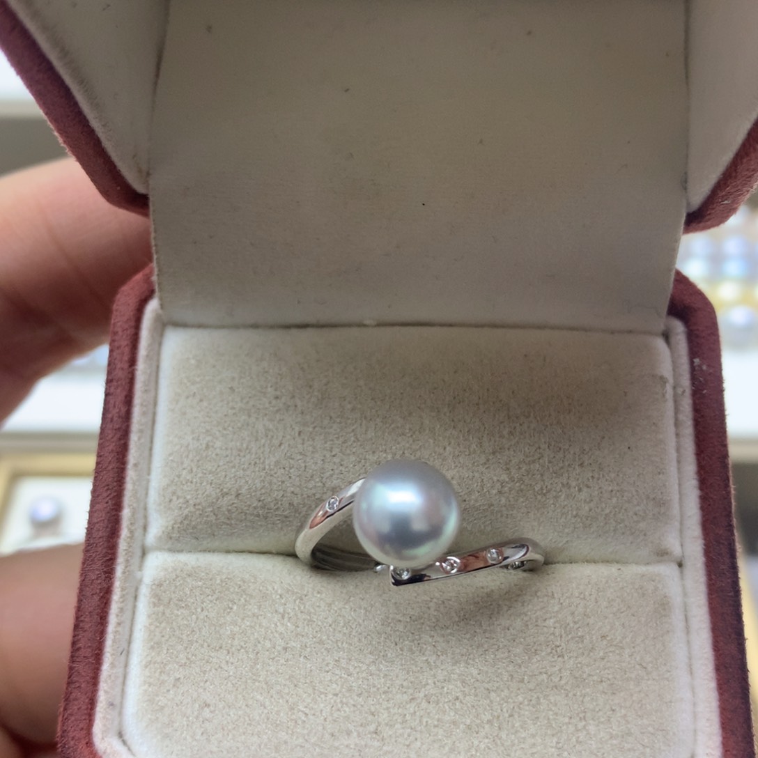 海水珍珠戒指银S925镶嵌7-7.5真多麻设计款戒指