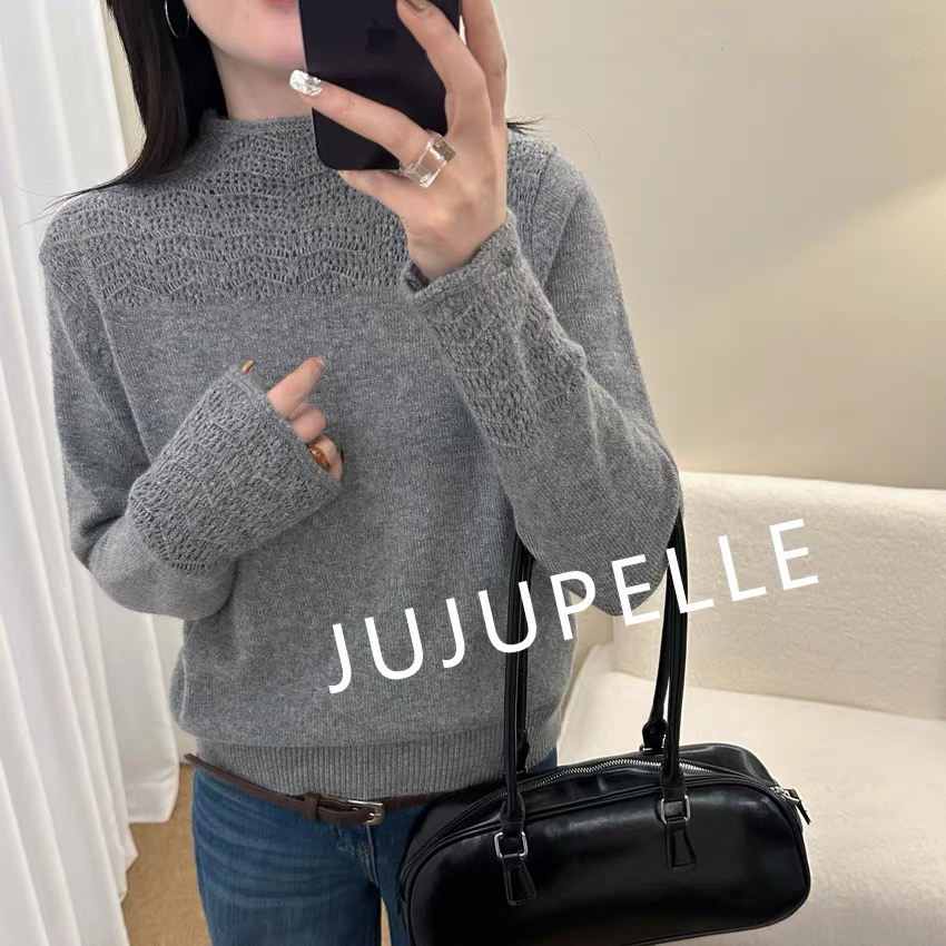 889半高领氛围感钩花毛衣秋冬新款宽松针织上衣（衣长60左右）