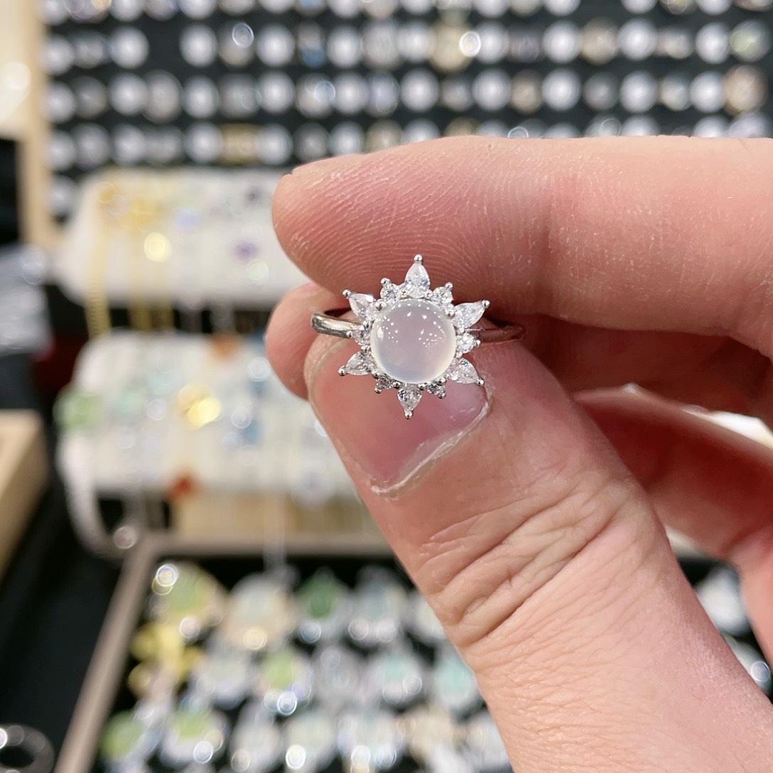 蛇纹石玉戒指银S925镶嵌一****i