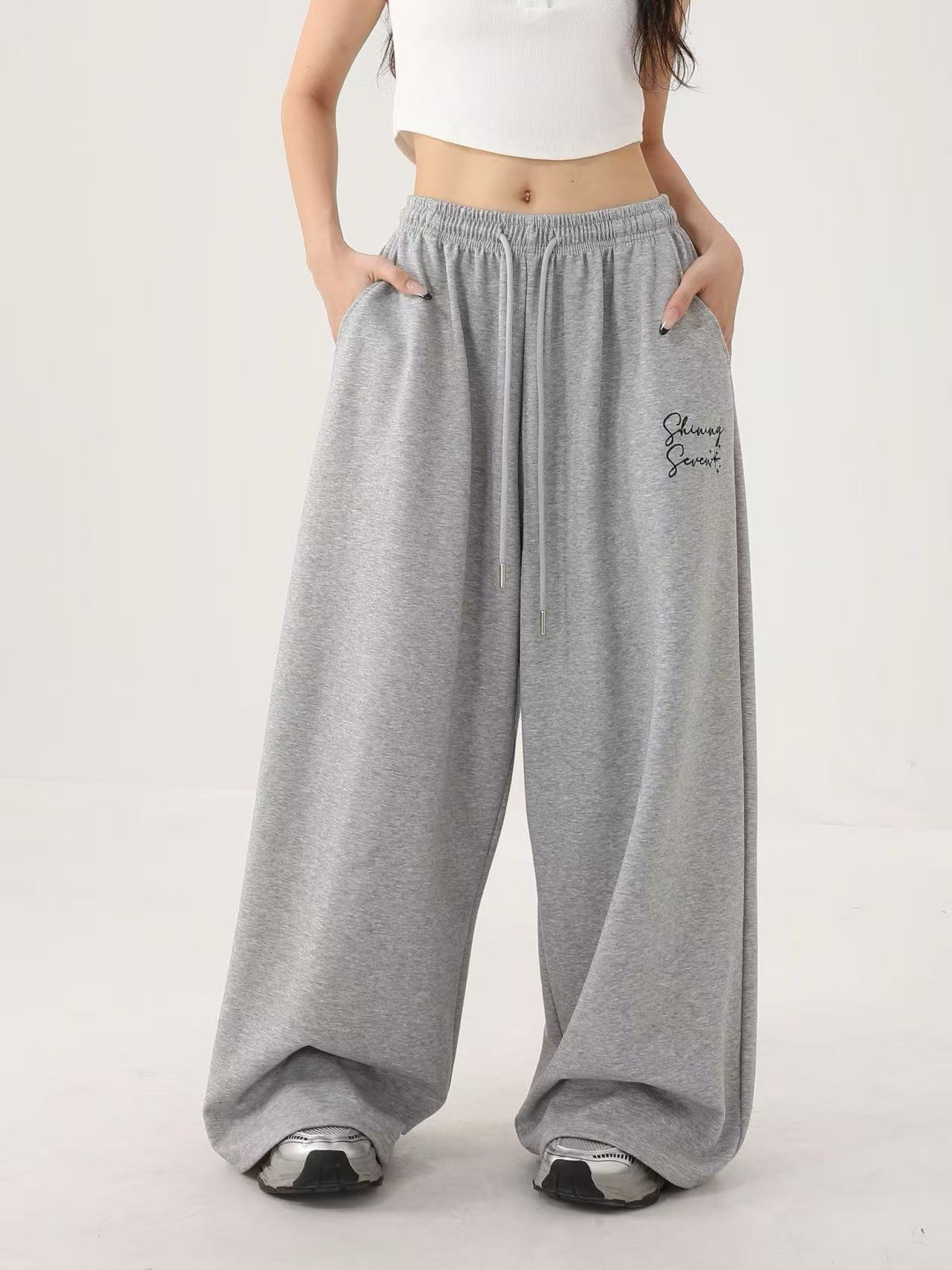 Y-C原创爵士街舞刺绣宽松慵懒直筒秋冬休闲运动卫裤爵士舞裤子