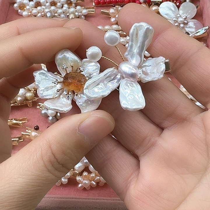 淡水珍珠发饰银S925镶嵌