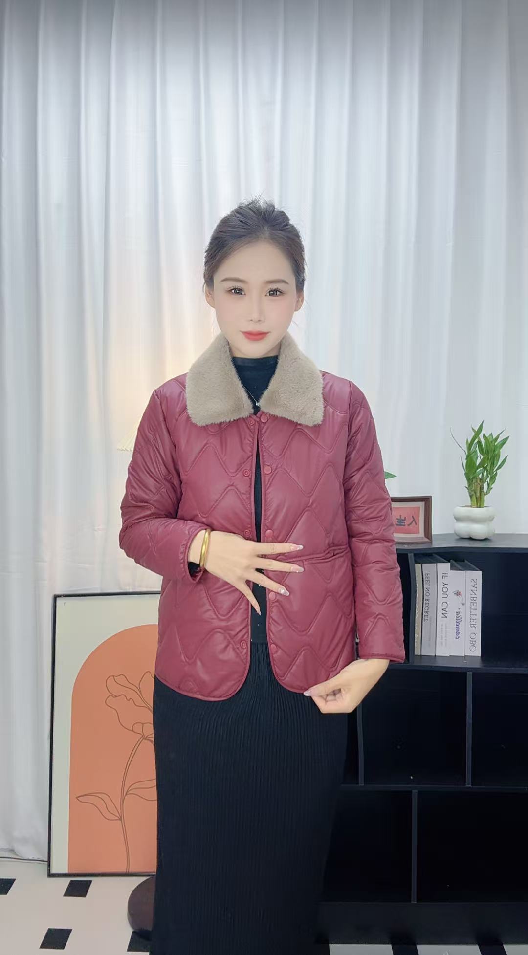 冬季PU棉服女外套加绒耐磨防水显瘦百搭洋气毛领保暖棉袄中老年