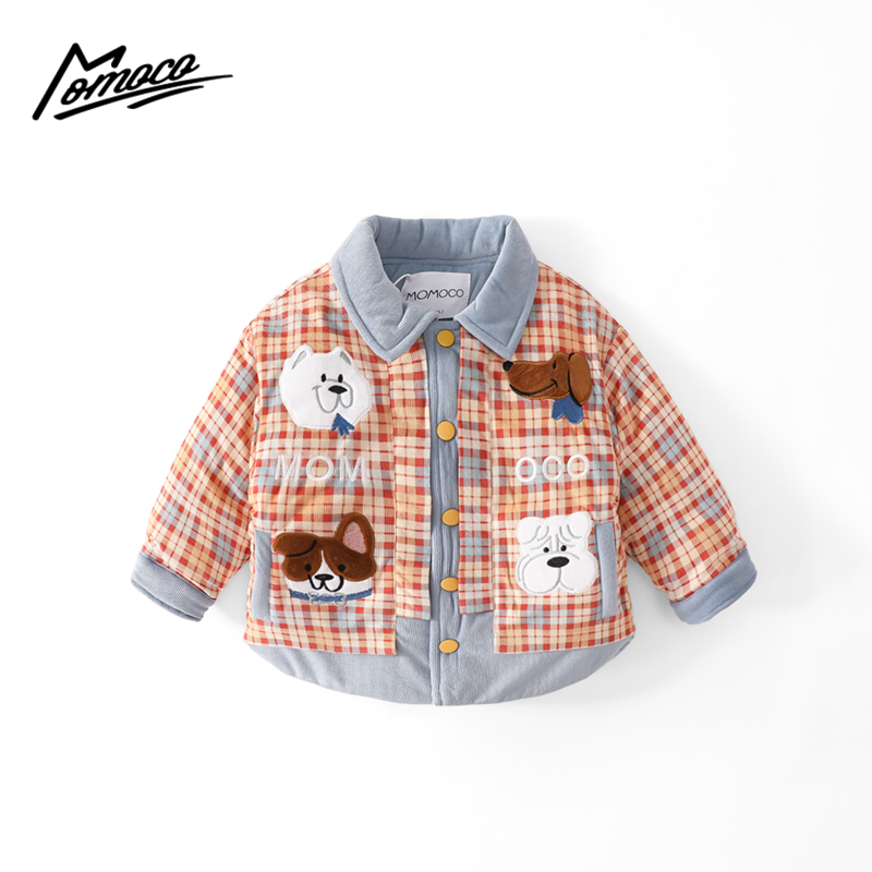 MOMOCO2024冬季新款男童时尚拼色小狗加厚棉服外套75480125033