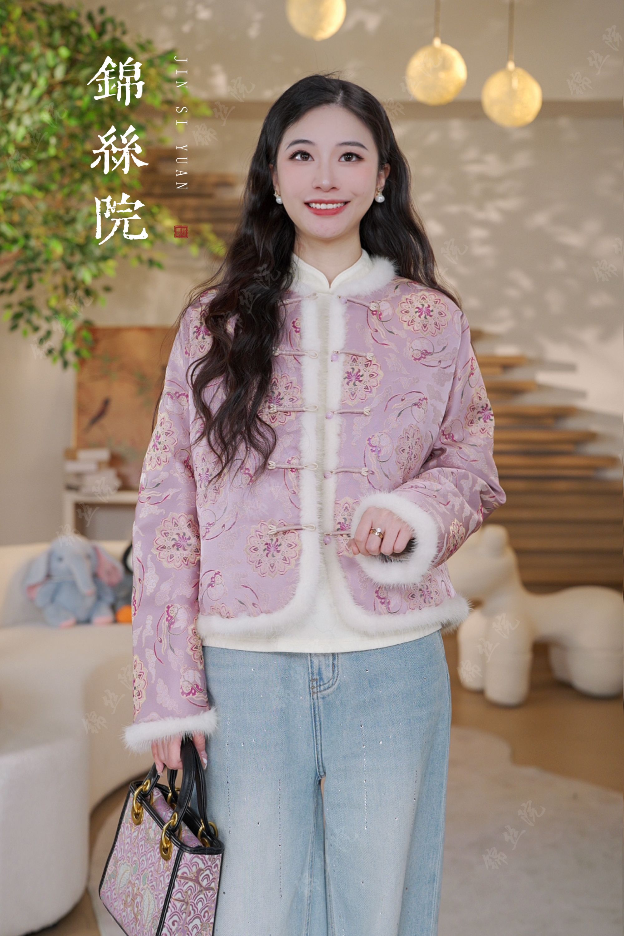 锦丝院【羽绒飞天兔】新中式宋锦时尚百搭加厚外套YRD67180159