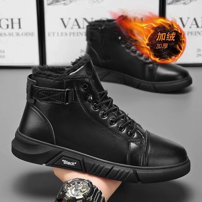啄木鸟加绒高帮马丁靴男潮流百搭工装靴皮鞋加厚保暖短靴棉鞋男