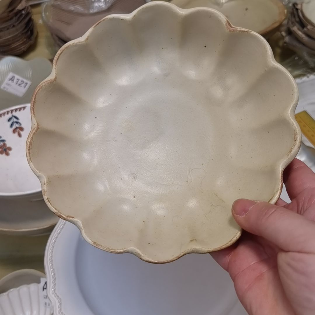 瓷片微瑕粗陶梨花深盘两个一组