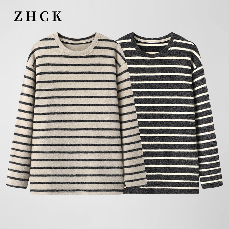 ZHCK现货韩系条纹宽松百搭上衣2025新款保暖潮流长袖打底衫女8995