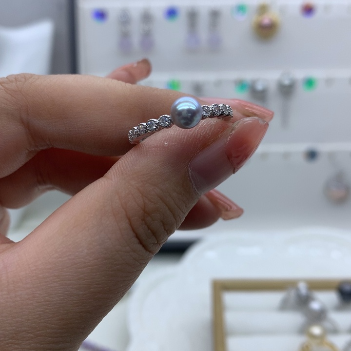 八***饼海水珍珠银S925镶嵌戒指