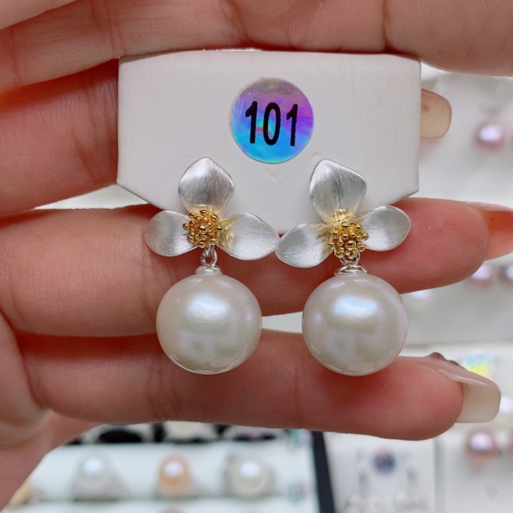 h***o银S925镶嵌耳饰淡水珍珠13➕