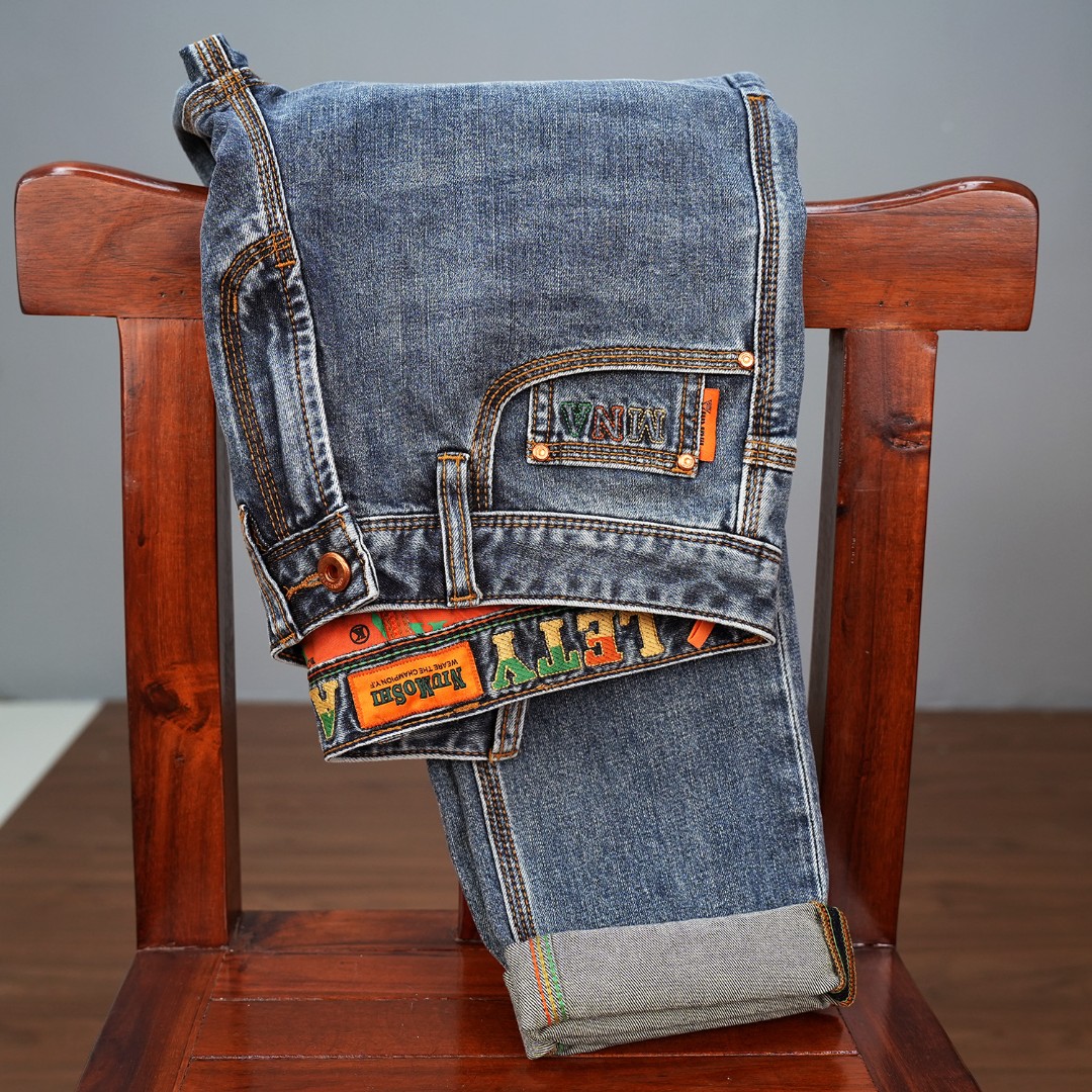 A883早秋新款微宽松牛仔裤男士修身小直筒百搭长裤九分裤弹力裤