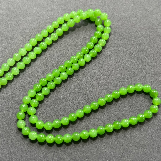 俄罗斯碧玉 冰底苹果绿108珠卡6项链 颜色浓郁底子鲜亮
