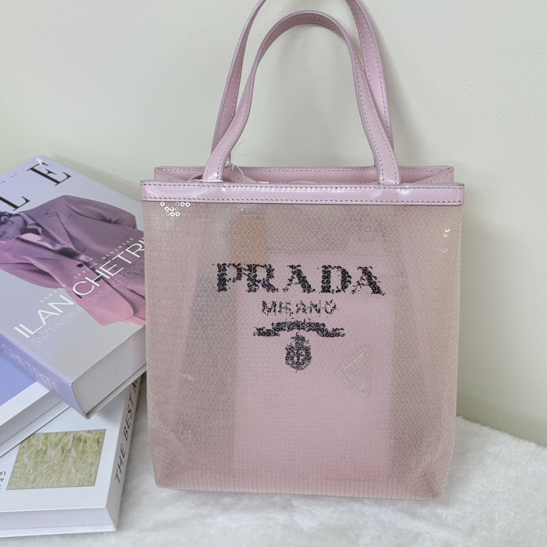 95新 Prada/普拉达 粉色亮片手提包 时尚实用