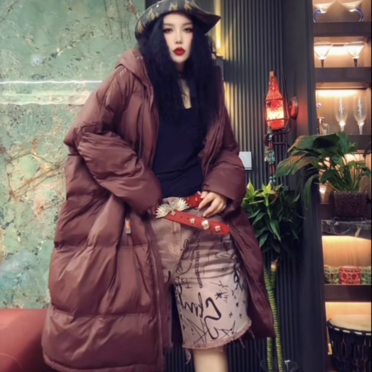 新款个性长款棉服外套