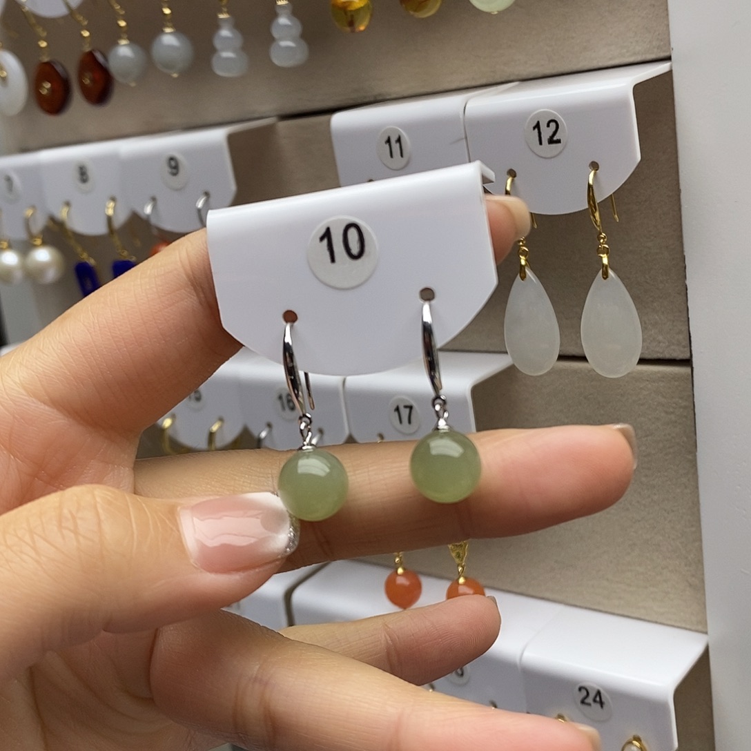 和田玉银S925镶嵌耳饰