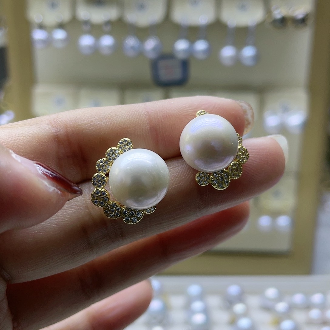 淡水珍珠耳饰银S925镶嵌
