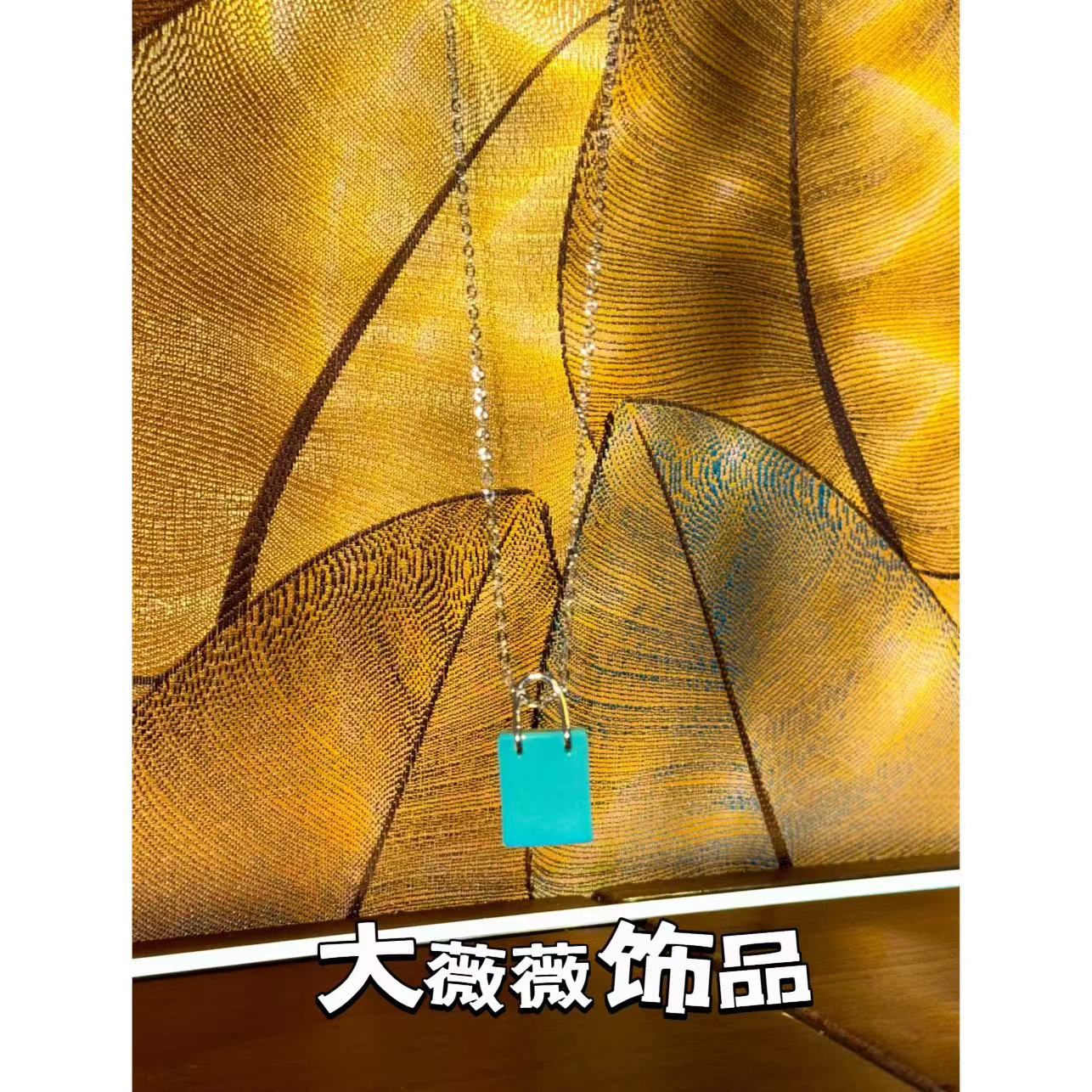 铜合金项链 蓝色方块字母显白项链-67879