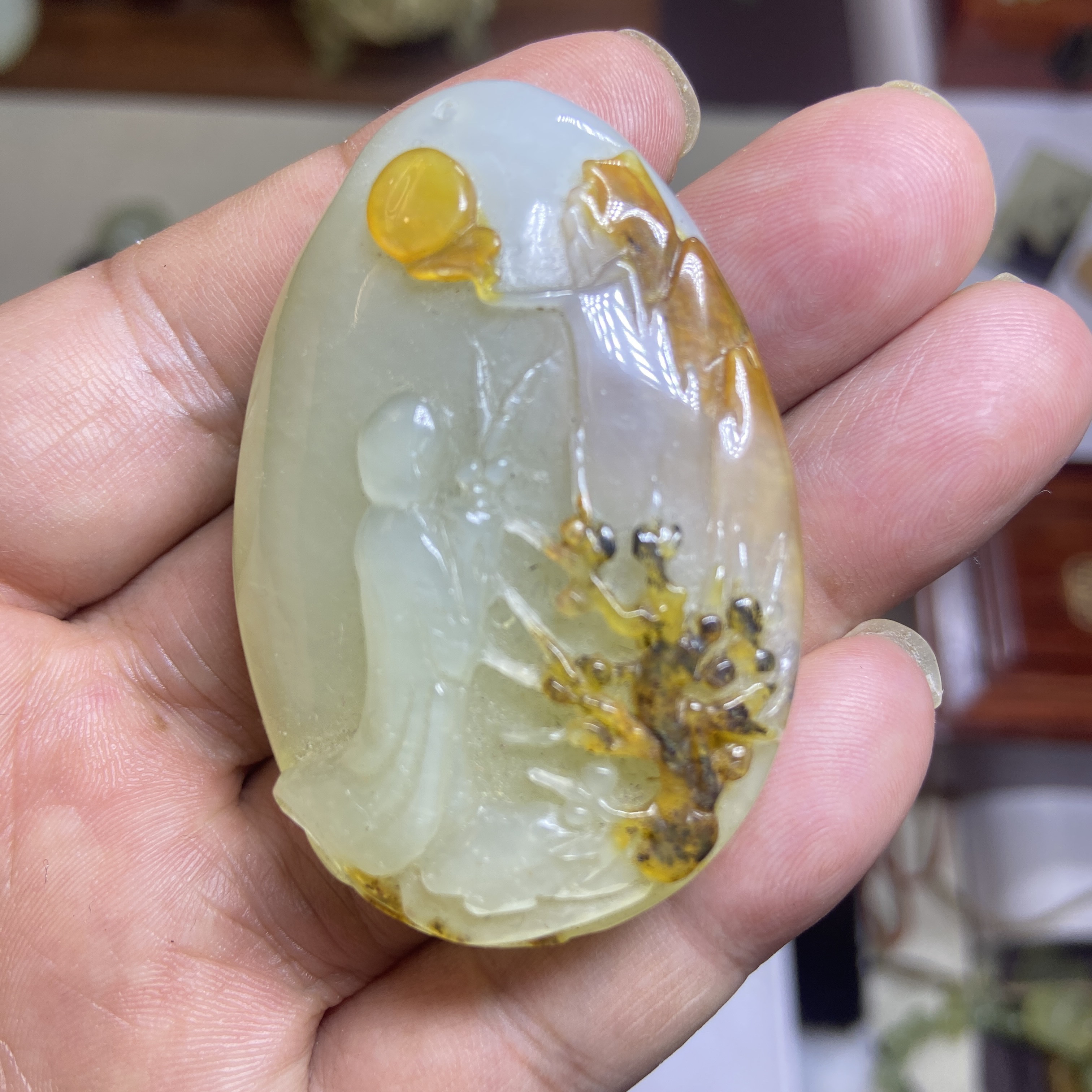 岫玉俏色巧雕花玉王昭君出塞踏雪寻梅仿古随型
