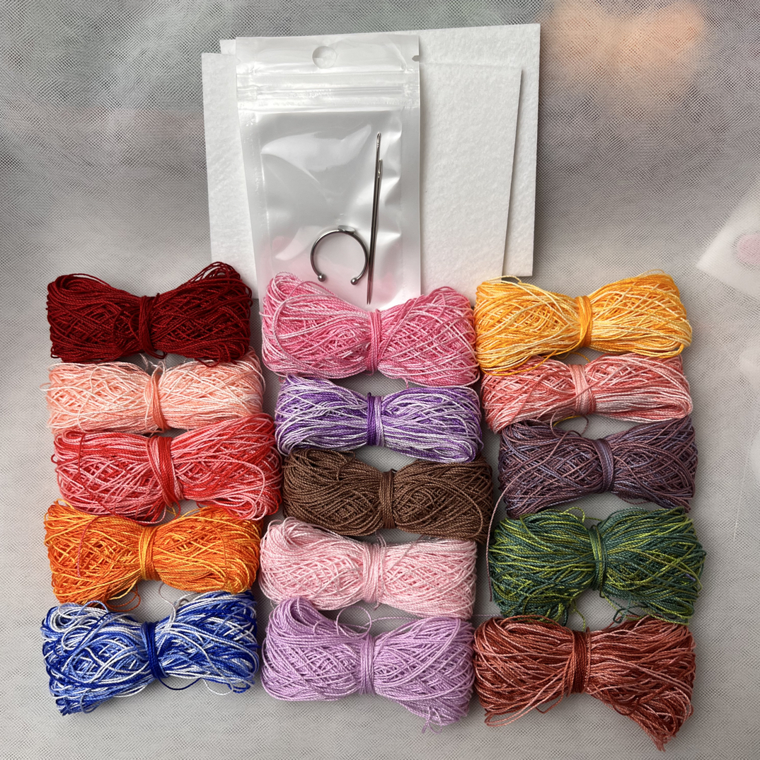 新手材料包，15个颜色各5克，有针、不织布、戒指底托