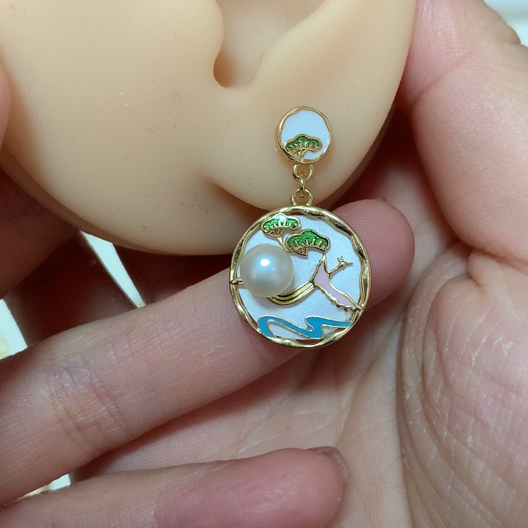 淡水珍珠耳饰合金