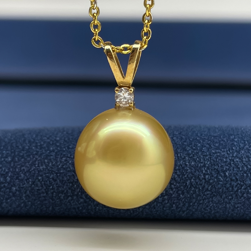 12.2mm18k金南洋金海水强光珍珠吊坠不含链孤品兔耳朵款精致时尚