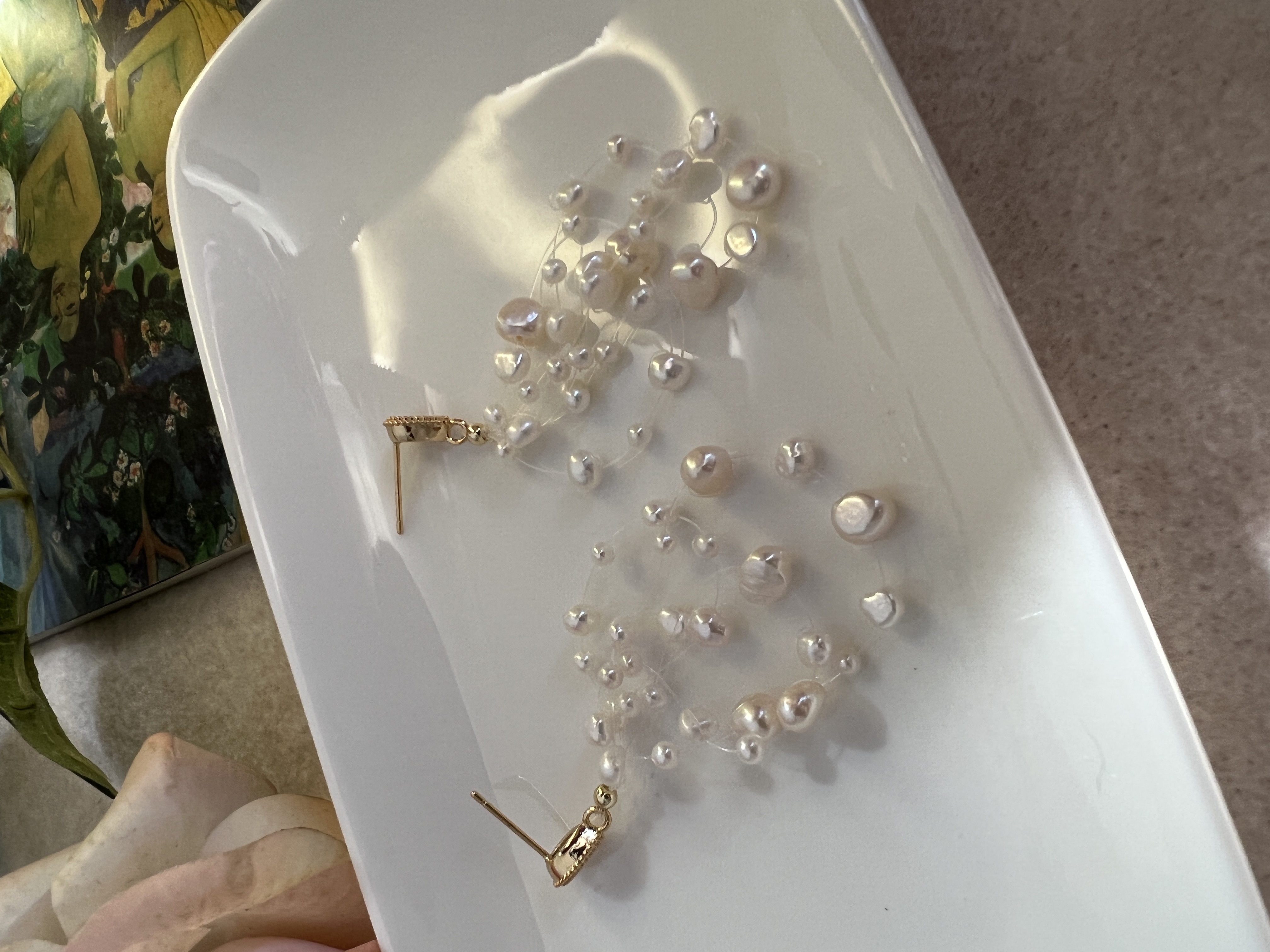 天然淡水珍珠耳饰白色满天星耳环极强光仙女耳饰时尚白搭925针