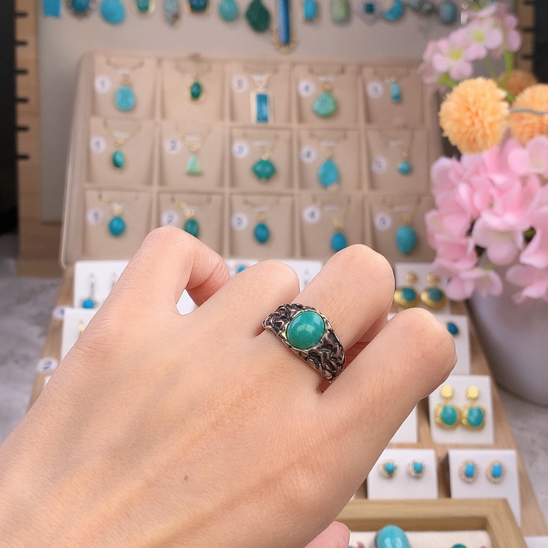 绿松石银S925镶嵌戒指