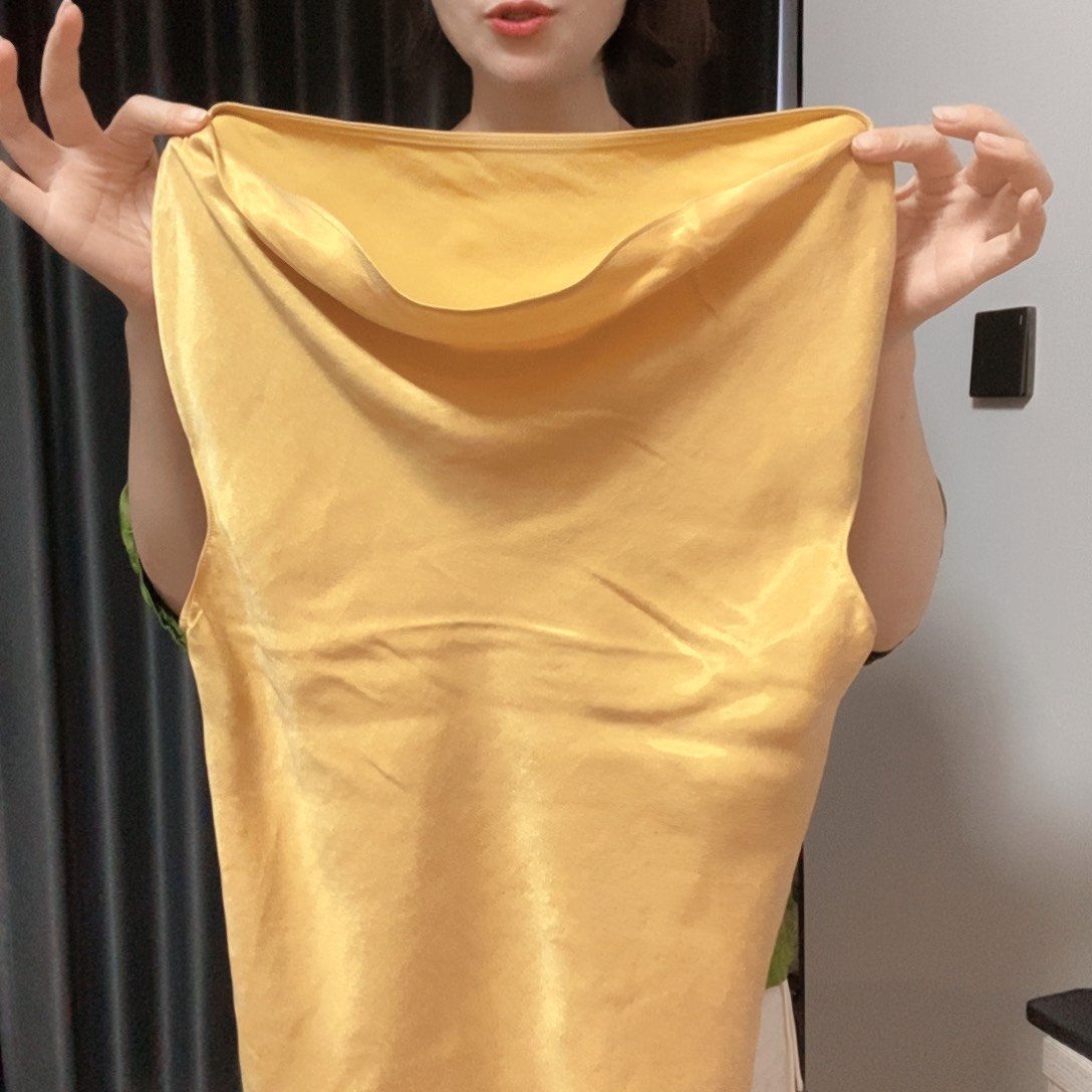 吊带黄色铜氨丝荡领上衣备注码数